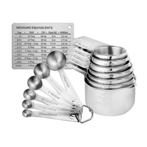 Set 14 ustensile pentru bucatarie cu 7 linguri de masurat si 6 cupe de masurat, tabel pentru masurare cu suport magnetic, otel inoxidabil