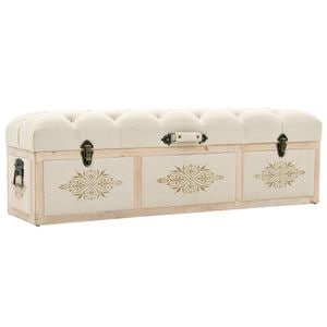 Banca de depozitare vidaXL, crem, 110 x 30 x 38 cm, lemn masiv de brad si textil