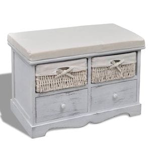 Banca de depozitare vidaXL, 62x33x42 cm, lemn de paulownia, alb