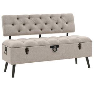 Banca de depozitare cu spatar vidaXL, 110 cm, material textil, crem