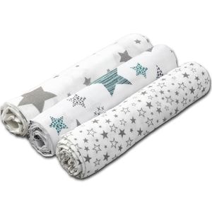 Set 3 paturici muselina soft Kidizi All Mint Stars Stars, 100% bumbac, 78x78 cm