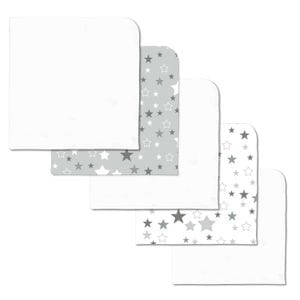 Set 5 paturici din flanel Kidizi All Grey Stars, 100% bumbac, 78x78 cm