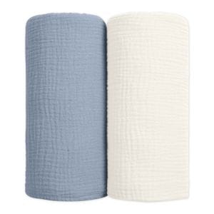 Set 2 paturi pentru bebelusi de vara din muselina dubla Kidizi Blue, bumbac 100%, 100x100 cm