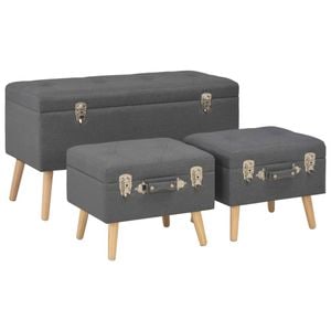 Taburet cu depozitare vidaXL, material textil, gri inchis, 3 buc