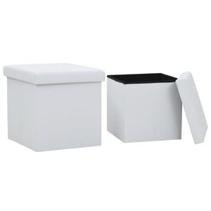 Taburete de depozitare pliabile vidaXL, 2 buc, alb, piele ecologica, 38 x 38 x 38 cm