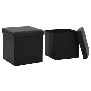 Taburete cu depozitare pliabile vidaXL, 2 buc, negru, piele ecologica, 38 x 38 x 38 cm