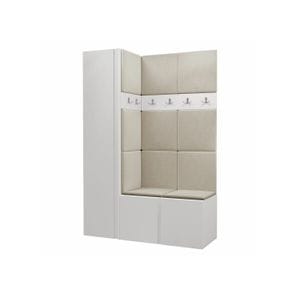 Cuier Hol Luca 6, alb cu tapiterie bej, 188 x 124 x 46 cm