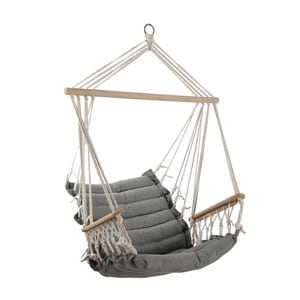 Hamac tip scaun, confectionat din bumbac si poliester, brate din lemn, 90 x 65 cm, gri
