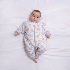 Sac de dormit copii din bumbac moale cu picioare si maneci detasabile Kidizi On a cloud Pastel  6-18 luni