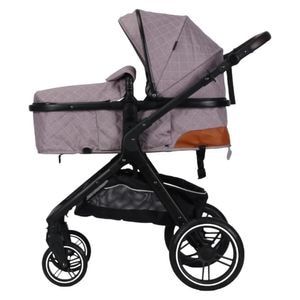 Carucior nou nascuti 2 in 1 NOVOKIDS X1000 series, Cu geanta bebe, Cadru Aluminiu, Amortizoare, Roti din cauciuc plin AVE, Landou, Spatar reglabil 3 trepte, Plasa insecte, Beige