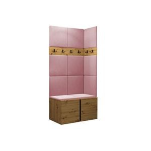 Cuier Hol Luca 9, artisan cu tapiterie roz, 188 x 84 x 45.6 cm