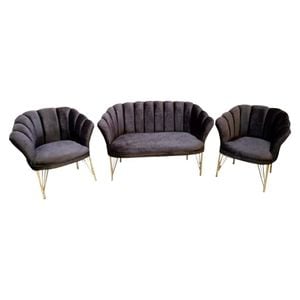 Set Canapea cu 2 fotolii HouseXL Luxury Sofa Trio Set, Pentru casa si birou, Design modern, 120x50x80 cm, Textura catifelata, Umplutura din spuma, Gri inchis