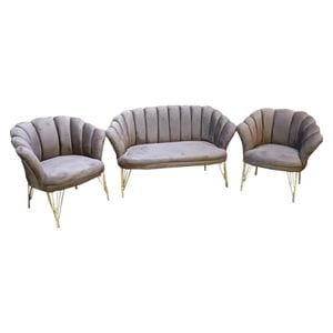 Set Canapea cu 2 fotolii HouseXL Luxury Sofa Trio Set, Pentru casa si birou, Design modern, 120x50x80 cm, Textura catifelata, Umplutura din spuma, Gri