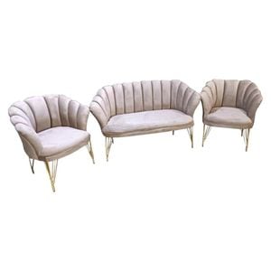 Set Canapea cu 2 fotolii HouseXL Luxury Sofa Trio Set, Pentru casa si birou, Design modern, 120x50x80 cm, Textura catifelata, Umplutura din spuma, Gri Deschis