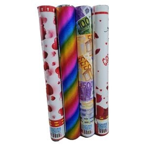 Set 4 tunuri confetti NOVOKIDS Party Tube, Lungime 40 cm, Cu aer comprimat, Modele diverse, Multicolor