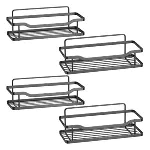 Set 4 etajere pentru dus, Quasar & Co., rafturi pentru baie, metal, suspendate, prindere cu adeziv, 6,5 x 12 x 31 / 7.5 x 13.5 x 31.5 cm, negru