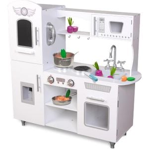 Bucatarie din lemn natural pentru copii LikeSmart Angel Kitchen, solida si durabila, fara margini ascutite, Cuptor cu Microunde, Dozator, 89 Cm