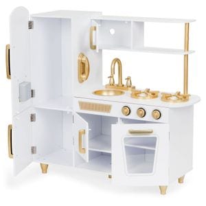 Bucatarie din lemn ecologic, fara margini ascutite "ISP Gold Kitchen ", 89 CM Inaltime, Telefon, Multiple Locuri Depozitare, Gold