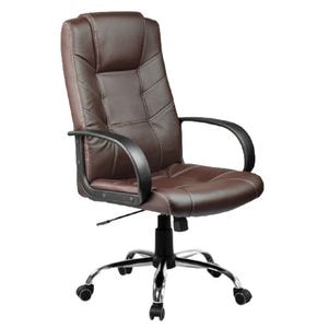 Scaun birou din piele ecologica, finisaj cu fir alb, baza puternica, cromata, functie de balansare cu blocare, reglabil pe inaltime, maro