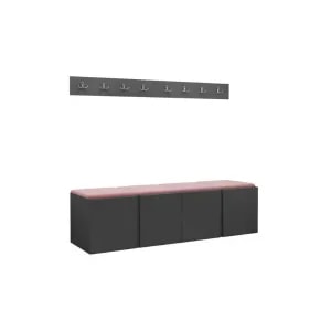 Cuier Hol Luca 14, grafit cu tapiterie roz, 168 x 46 cm