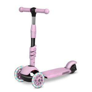 Trotineta pentru copii 3in1, inaltime reglabila a ghidonului, iluminare LED colorata a rotilor din fata, frana de picior, roz liliac