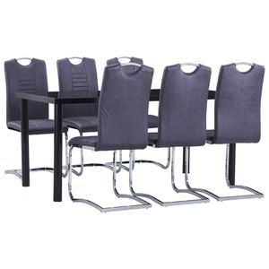 Set mobilier de bucatarie vidaXL, 7 piese, gri, velur ecologic
