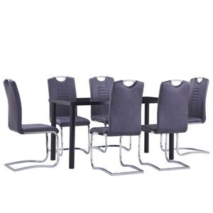Set mobilier de bucatarie vidaXL, 7 piese, gri, velur ecologic