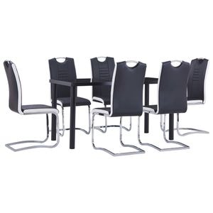 Set mobilier de bucatarie vidaXL, 7 piese, negru, piele ecologica