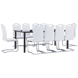 Set mobilier de bucatarie vidaXL, 11 piese, alb, piele ecologica