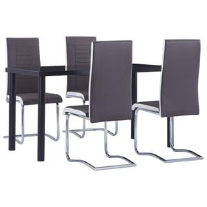 Set mobilier de bucatarie vidaXL, 5 piese, gri, piele ecologica