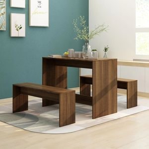 Set mobilier de bucatarie vidaXL, 3 piese, maro, stejar, PAL