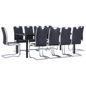 Set mobilier de bucatarie vidaXL, 11 piese, negru, piele ecologica