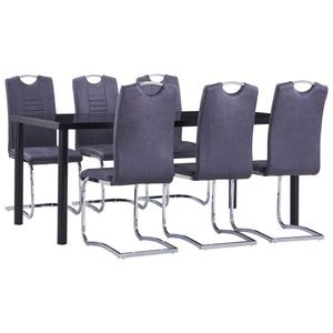 Set mobilier de bucatarie vidaXL, 7 piese, gri, velur ecologic