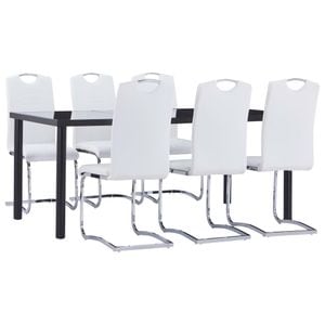 Set mobilier de bucatarie vidaXL, 7 piese, alb, piele ecologica