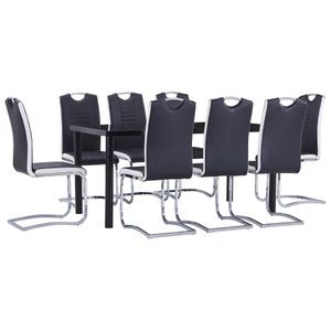 Set mobilier de bucatarie vidaXL, 9 piese, negru, piele ecologica