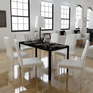 Set masa si scaune de bucatarie vidaXL, 7 piese, alb-negru