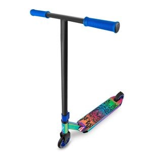 Trotineta cascadorie SOKE, din otel, sistem hic, ghidon t-bar 57cm, roti de 110mm, 89x69 cm, model curcubeu