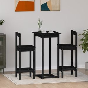 Set mobilier de bar vidaXL, 3 piese, lemn masiv de pin, negru