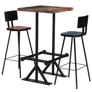 Set mobilier de bar vidaXL, 3 piese, lemn masiv reciclat, multicolor
