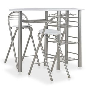 Set mobilier de bar vidaXL, cu rafturi, 3 piese, lemn si otel, alb