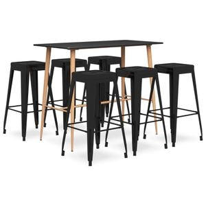 Set mobilier de bar vidaXL, 7 piese, negru