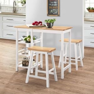 Set mobilier de bar vidaXL, 3 piese, MDF, alb