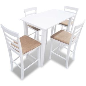 Set mobilier de bar vidaXL, din lemn, masa si 4 scaune, alb