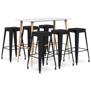 Set mobilier de bar vidaXL, 7 piese, alb si negru
