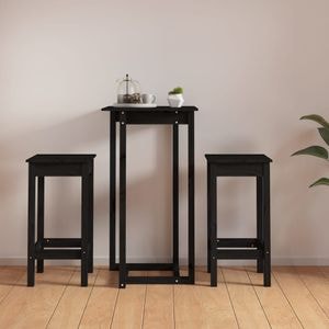 Set mobilier de bar vidaXL, 3 piese, negru, lemn masiv de pin