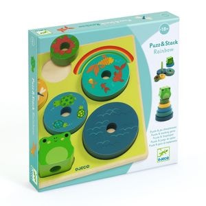 Puzzle si joc din lemn de stivuit, Djeco, +18 luni, 7 piese