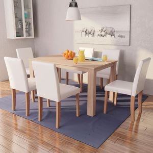 Set mobilier de bucatarie vidaXL, 7 piese, piele artificiala, stejar, crem