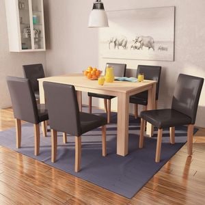 Set mobilier bucatarie vidaXL, 7 piese, piele artificiala, stejar, maro