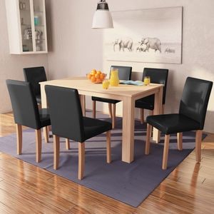 Set mobilier bucatarie vidaXL, 7 piese, piele artificiala, stejar, negru