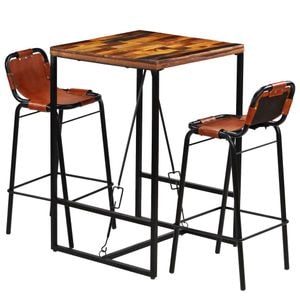 Set bar vidaXL, 3 piese, lemn masiv reciclat/piele naturala de capra